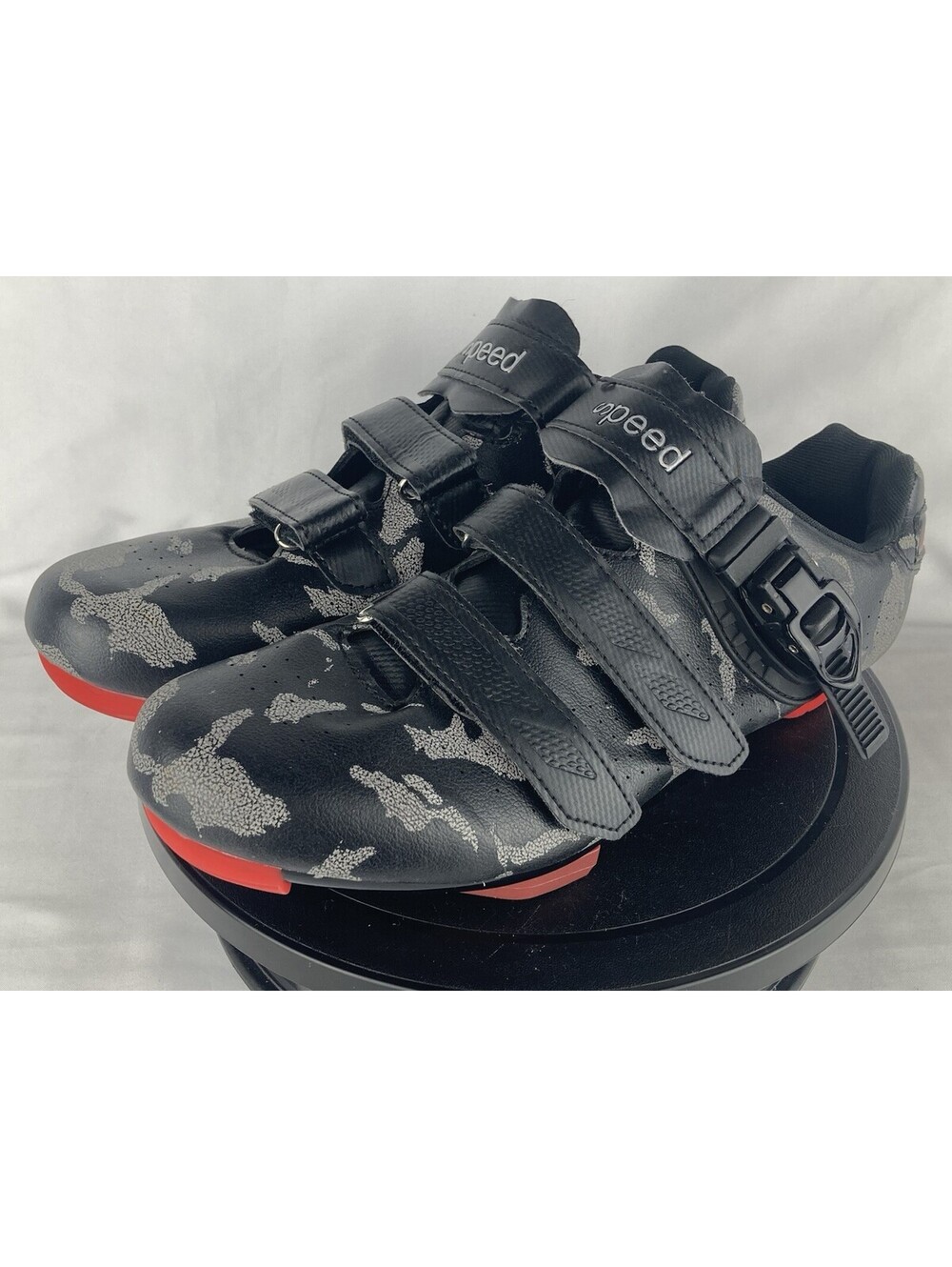 Men’s Size US 9.5 EU 43 Speed Camo Cycling Shoes Black Red Carbon Cleated Bike
